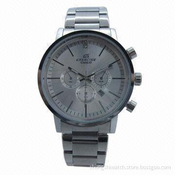 Hot Gentle Hand Hours Date Dial Sport Men Water Silver Steel Metal Watch with Japan Miyota Movement